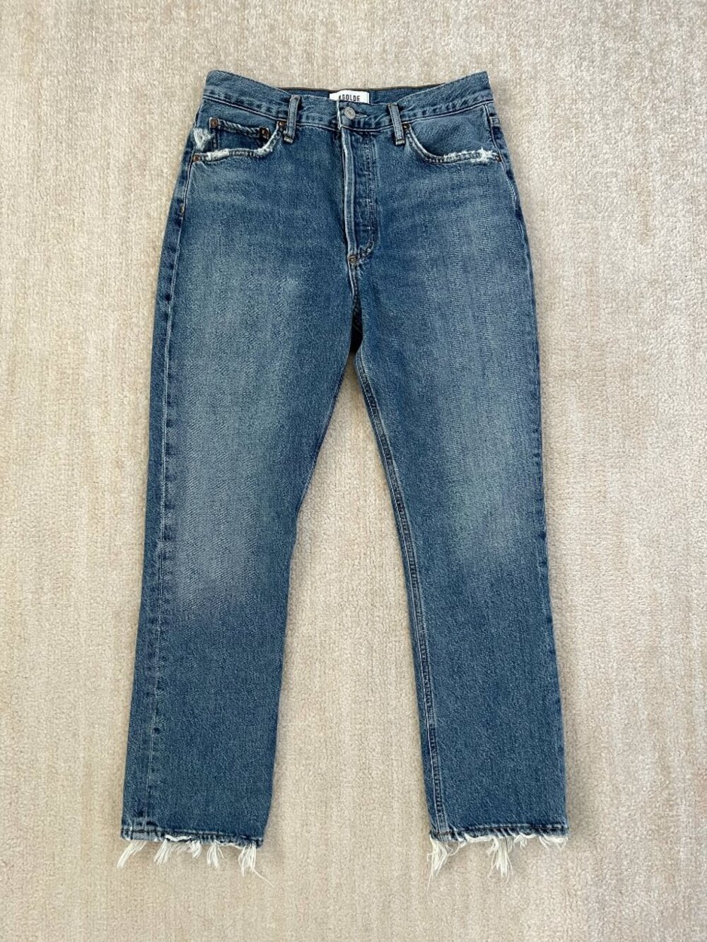 Agolde Riley High Rise Crop Jeans 27 Blue Distressed